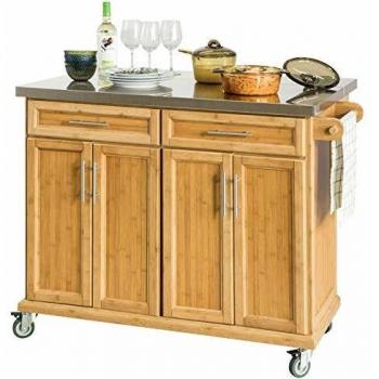 Carrito de Cocina SoBuy FKW69-N con Piso de Acero, Tablero Extensible y Carrito de Servir de Bambú, dimensiones L115 x P46 x H92cm