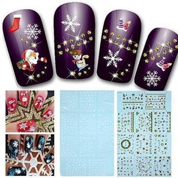 Vktech- Navidad Pegatinas Nail Art con el diseño de Papa Noel y Reno, Los copos de nieve mezcladas nieve etiqueta