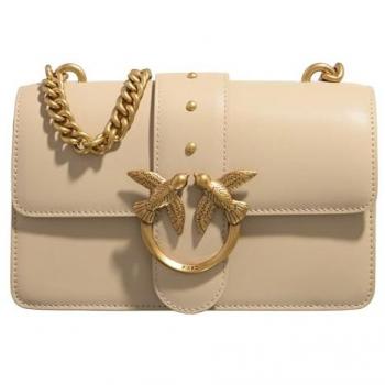 PINKO Love Birds Beige Leather Shoulder Bag - Color: Sand - Size: OS - Female