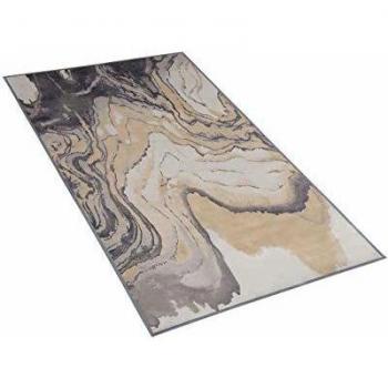 Alfombra Moderna Abstracta Beige y Gris de Poliéster 80 x 150 cm con Fondo de Goma