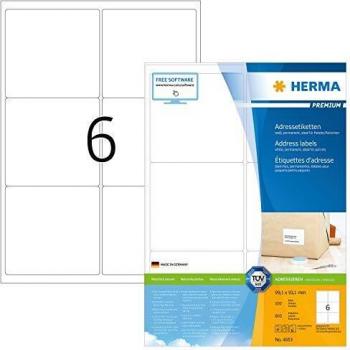 Etiquetas de Dirección HERMA 4653, 99,1 x 93,1 mm, color blanco, mate, autoadhesivas, pack de 600 etiquetas (100 hojas)