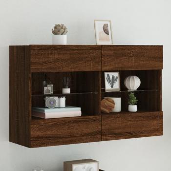 Mueble TV de pared con luces LED en roble marrón y diseño moderno de 98,5x30x60,5 cm