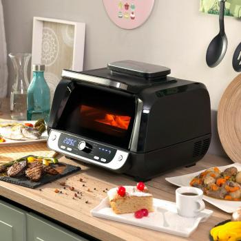 Freidora de Aire InnovaGoods Fryinn 12-en-1 con Grill, Accesorios y Recetario, 6000 Negro Acero, 3400 W, Capacidad de 6 L