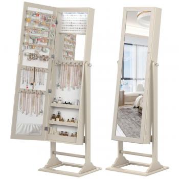 Full-Length Mirror Lockable Jewelry Cabinet Armoire