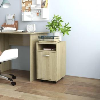 Aparador auxiliar de madera multicapa con ruedas, color roble sonoma, dimensiones 33x38x60 cm