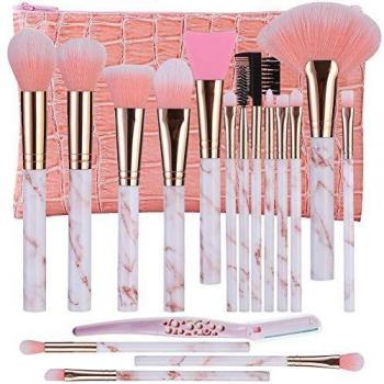 Brochas de maquillaje FILY DUAIU 16 piezas Pinceles de maquillaje Set Premium Synthetic Eyeshadow Face Brush Crema líquida con silicona Máscara facial Cepillo Ceja Maquinilla de afeitar PU cosméticos