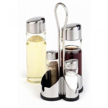 Pimentero y salero APS Economic, 4 piezas con recipiente de acero inoxidable Salero, recipiente de cristal transparente con tapa de acero inoxidable y tapa giratoria, 10,6 x 11 cm, 21,8 cm de altura