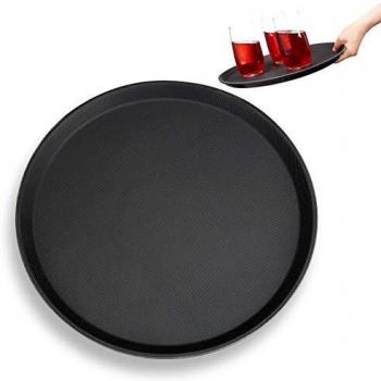 Bandeja Gastro Antideslizante con Bordo Alto para Bar y Restaurante, Plástico Negro, Ø 35 cm