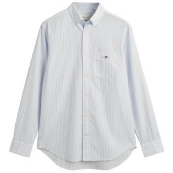 Camisa Gant Regular Fit de Popelina a Rayas Azul Claro para Hombre, Manga Larga, Talla 3XL