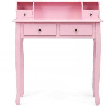 Pink Writing Desk with Removable Organizer and 4 Drawers