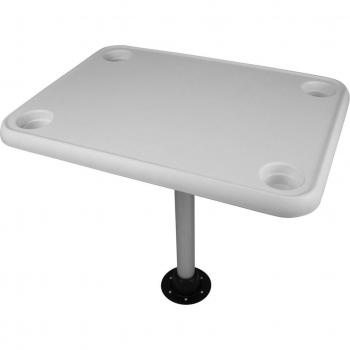 WISE 8WD944 WHITE RECTANGULAR TABLE - 4 DRINK HOLDERS W/ PEDESTAL