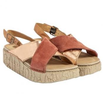 Sandalias de Piel para Mujer El Naturalista Shinrin 5972 - Color Frambuesa, Altura Tacón 5cm, Hebilla, Casual