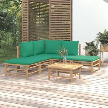 vidaXL 6-Piece Bamboo Garden Lounge Set with Green Cushions