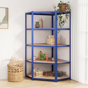 vidaXL 5-Layer Corner Shelf Blue Steel & Engineered Wood