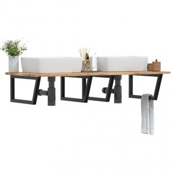 Estante de lavabo de pared acero y madera maciza de acacia Vidaxl Marrón