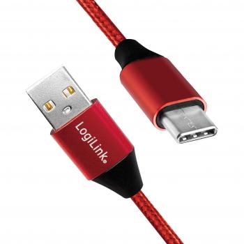 Cable USB LogiLink 2.0 - USB-A a USB-C, 0,3 m, rojo
