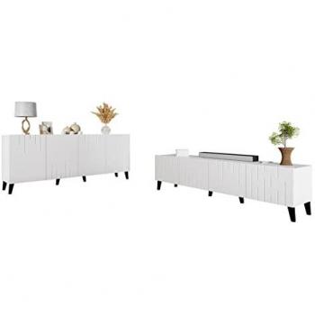 Conjunto de salón Comfivo 222, Blanco, con mesa de TV, partes separadas, Aglomerado laminado y MDF, 82 x 42 cm