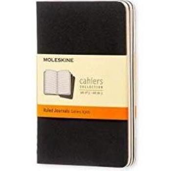 Moleskine Cahier Journal, Set 3 Notebooks with Ruled Pages, Cardboard Cover with Visible Cotton Stiching, Colour Black, Pocket 9 x 14 cm, 64 Pages