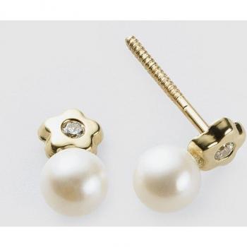 Pendientes de bebé de oro con perla natural, diseño elegante y delicado