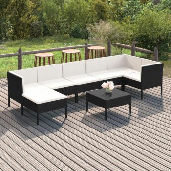 8-Piece Black Poly Rattan Garden Lounge Set with Cushions