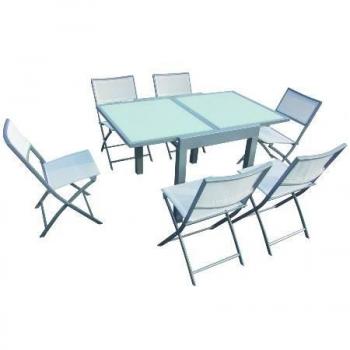 Quality ferreteria Plus M279699 - Mesa Cuadrada Extensible de Aluminio sobre de Cristal