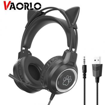 Auriculares VAORLO con cable de 3.5mm, headset para juegos con cancelación de ruido, auriculares luminosos con micrófono, alta calidad, color azul