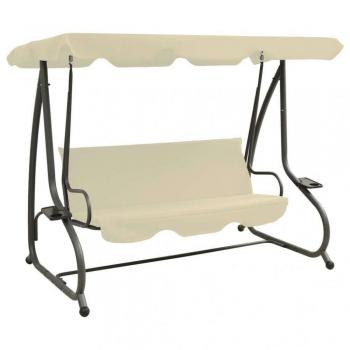 vidaXL Sand White Outdoor Swing Bench with Canopy
