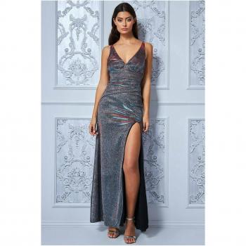 Elegant Pleated Waist Cross Back Maxi Dress - Black
