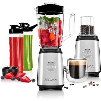 Frullatore multifunzione 4 en 1 ZEEGMA VITAMINE 1050 W con jarra de 1 litro, bloqueo seguro, molinillo de café y 2 botellas deportivas de 600 ml