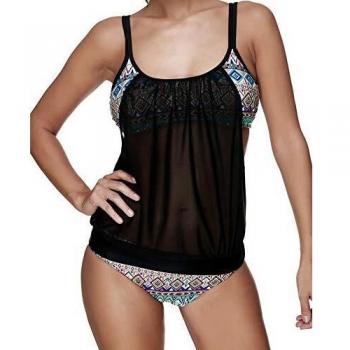 Ocean Plus Mujer Tankini de Malla Acolchada y Colorida con Calzoncillos Bikini Conjunto de Rayas Traje de Baño de Dos Piezas Ropa de Playa