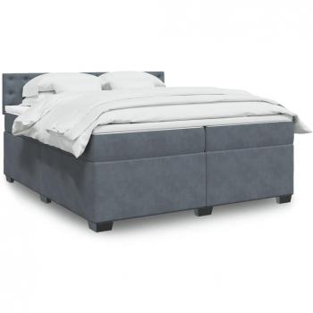 Cama box spring suave con colchón de terciopelo gris oscuro 200x200 cm