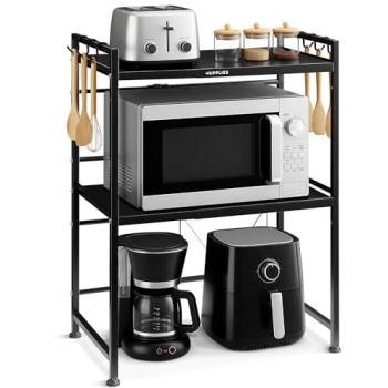 Estante Organizador de Cocina Extensible en Aluminio Resistente con Ganchos Multiusos y Soporte para Microondas 77,5x39x36,2 cm