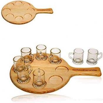 Smart Planet Tabla de chupito de Madera con Vasos de chupito, diseño con Texto Schnapsron, y Mango de Madera de Haya Incluye 8 Vasos de Madera