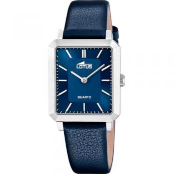 Reloj de Mujer Lotus Square 18987/3, Correa de Piel Azul, Caja de Acero Inoxidable 316L, Analógico
