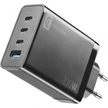 Cargador USB-C Multipower Nano 100W con 4 Puertos GaN, Universal, Negro