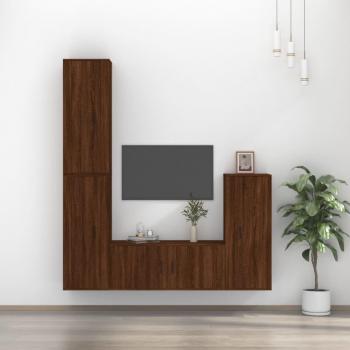 Set de Muebles para TV 4 Piezas de Madera Contrachapada en Color Marrón Roble