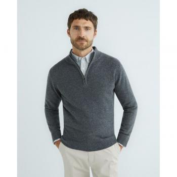 Rushmore - Jersey de hombre liso media cremallera, regular fit, lambswool