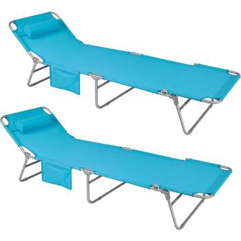 Set de 2 tumbonas inclinables de acero plegable con almohada para playa, piscina y jardín