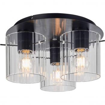 Plafón de techo Lucande Eirian, 3 luces, color negro, material cristal y metal, tipo de casquillo E27