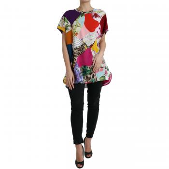 Dolce & Gabbana Multicolor Patchwork Silk Cotton Blouse Top - IT40|S, Female, Size: XS