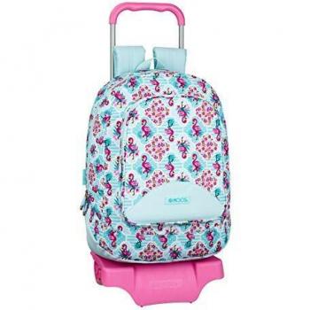 Moos Flamingo Turquoise Oficial Mochila Juvenil, Modelo 572 con Carro Safta 905, 330x460x175 mm