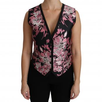 Dolce & Gabbana Black Pink Floral Waistcoat Vest Blouse Top - IT38|XS, Female, Multicolor, Size: 2XS