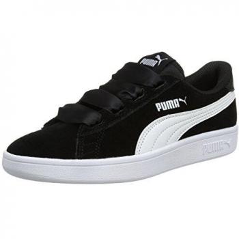 Puma Girls Smash v2 Ribbon Jr Trainers, Black White 3.5 UK