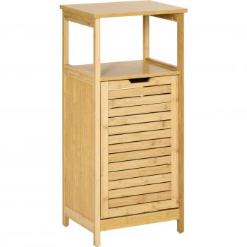 Kleankin Mueble de Baño con Estantería de Bambú y Cesta Extraíble