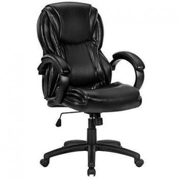 LANGRIA Silla de Oficina Ejecutiva de Cuero de Imitación, Respaldo Altura Media Ajustable, Diseño Ergonómico, Apoyabrazos Acolchados, Mecanismo de Inclinación, Giratoria de 360 Grados