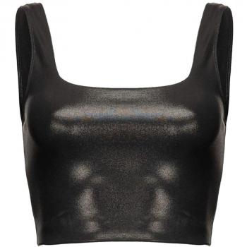Black Laminated Nylon Sleeveless Top with Embossed Logo - XS