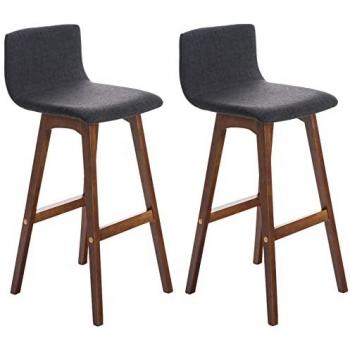 Set de 2 Taburetes de Barra Taunus en Tela Gris Oscuro con Respaldo y Reposapiés, Base de Madera Nogal