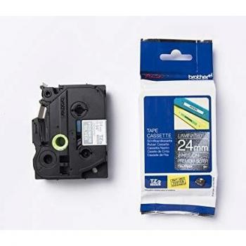 Brother TZEPR955 adecuado para PT 24mm blanco-plata Cinta 8m laminado