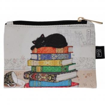 Monedero plano de PU con diseño de gatito y libros Kiub Bug Art - 10 x 14 cm