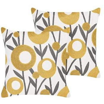 Conjunto de 2 Cojines Decorativos Multicolor de Algodón 45 x 45 cm con Motivo Floral Bordado y Funda Desmontable
